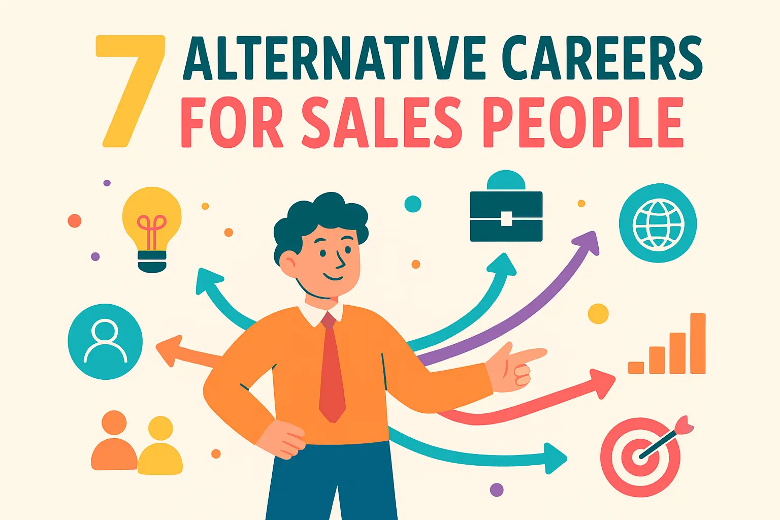 7 alternative careers for sales people graphic with smiling man pointing