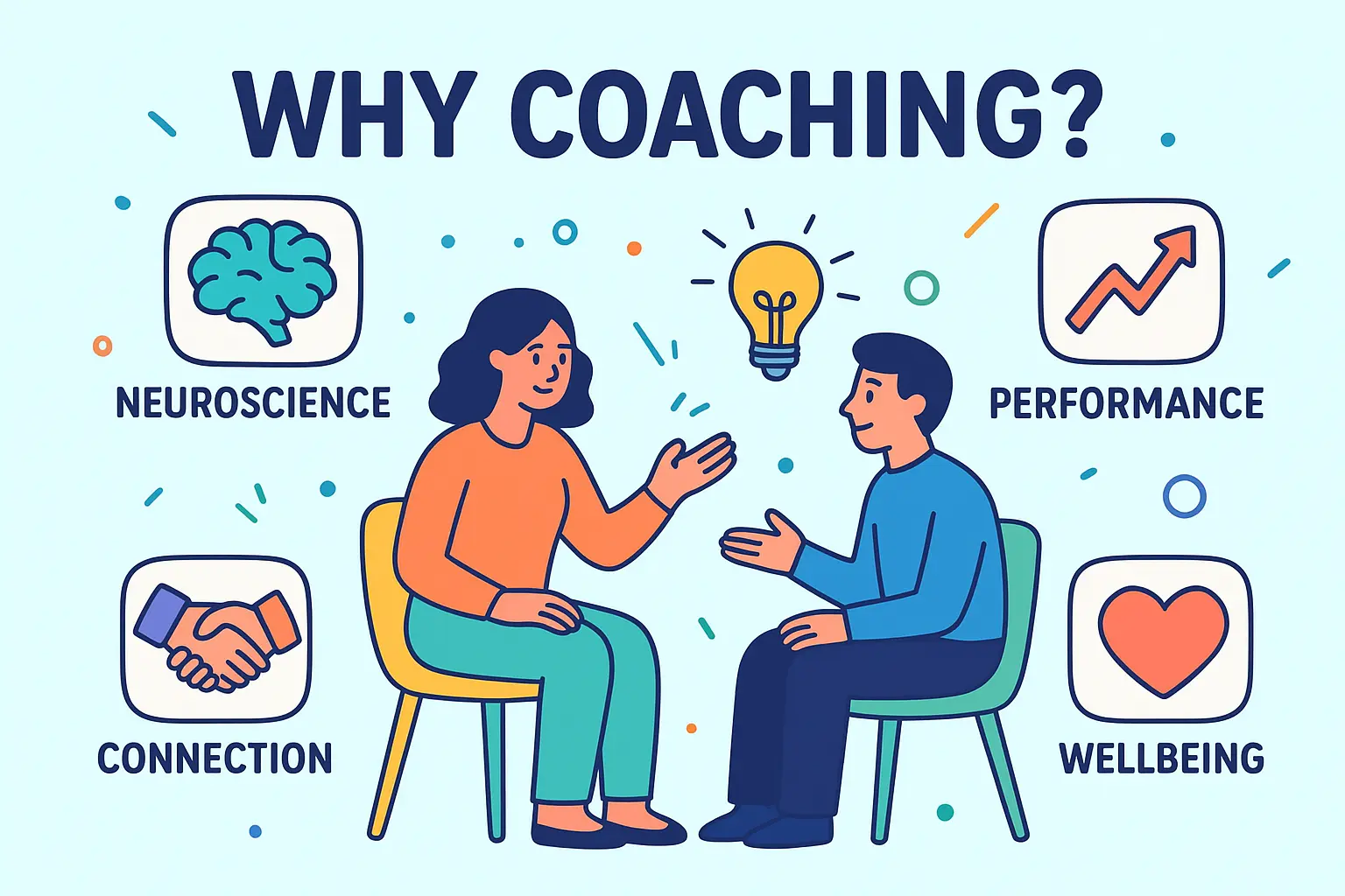 Graphic of 2 people having ideas around coaching benefits